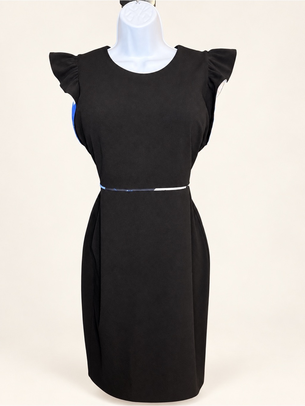 Calvin Klein Black Midi Sheath Dress with Flutter Sleeves
